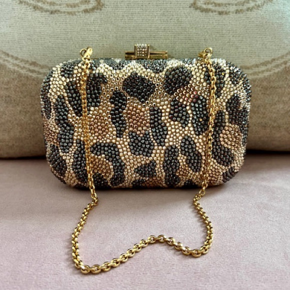 JUDITH LEIBER LEOPARD-PRINT FINE-CRYSTAL EMBELLISHED CLUTCH (AUTHENTIC) - Picture 8 of 11